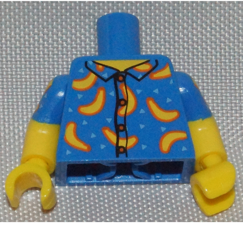 Lego Torso, Dual Molded Arms, Shirt with Bananas and Light Blue Triangles Print, Blue Sleeves Pattern, Yellow Arms and Hands / Blue