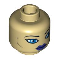 Lego Minifig Head Luminara Unduli, Dual Sided, Purple Lips and Large Blue Eyes / Protective Eye Mask Print [Blocked Open Stud] / Tan
