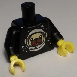Torso, Dog Head and Space Helmet Print, Black Arms, Yellow Hands