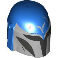 Lego Helmet Mandalorian with Holes and Black Visor, Light Bluish Grey Markings, Scratches print / Blue