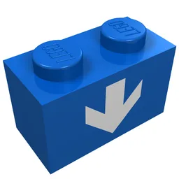 Brick 1 x 2 with White Down Arrow Print / Blue
