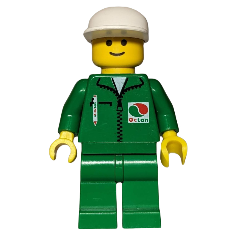 Lego Racer, Green Jacket with Zipper and Octan Logo, White Cap