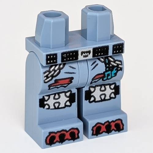 Lego Hips and Sand Blue Legs with Belt, Chains, Silver Knee Pads, Red Toes/Claws