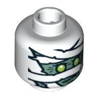 Lego Minifig Head Mummy, Green Face Print [Blocked Open Stud] / White