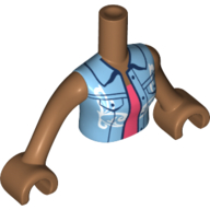 Lego Minidoll Torso Woman with Medium Azure Jacket, Coral Shirt print, Medium Nougat Arms and Hand / Medium Nougat