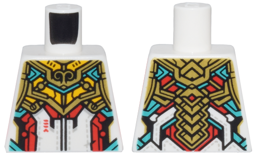 Lego Torso Armor Red, Bright Light Orange, and Dark Turquoise Trim and Gold Plates Pattern