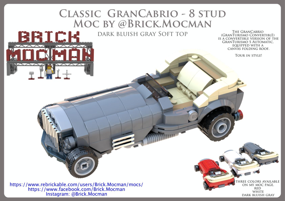 Lego Classic GranCabrio 8 Stud - Dark Grey Car, with Tan SoftTop