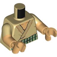 Lego Torso, Dual Molded Arms with Robe, Dark Tan Trim, Sand Green/Dark Green Belt print, Tan Sleeves Pattern, Warm Tan Arms and Hands / Tan