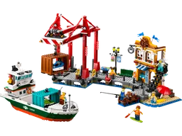 Seaside Harbor with Cargo Ship