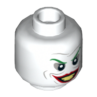 Lego Minifig Head Joker, Green Eyebrows, Wide Smile with Red Lips, Small Eyes Print / White