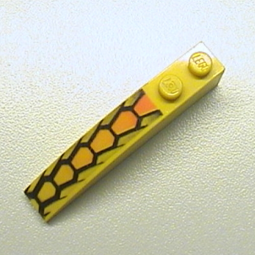 Lego Brick Curved 6 x 1 with Repeating Orange and Black Hexagonal Scales Print / Yellow