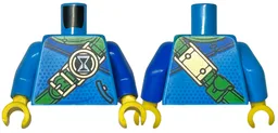 Torso Robe with Blue Shoulder and Dots, Bright Green Neck and Strap with Hourglass and Gold Buckles, Pocket with Black Outline Pattern / Blue Arm Left / Dark Azure Arm Right / Yellow Hands