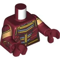 Torso, Dual Molded Arms, Gold/Sand Blue/Dark Red Native Decorations Print, Warm Tan Sleeves Pattern, Dark Red Arms and Hands / Dark Red