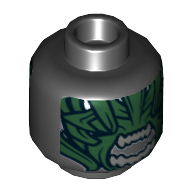 Lego Minifig Head Berserker, Dark Green Scales, Light Gray Teeth in Gaping Mouth Print [Hollow Stud] / Black