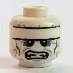 Minifig Head Batzarro, Stripe on Forehead, Dark Gray around Eyes, Teeth with Fangs, Clenched / Open Mouth Print