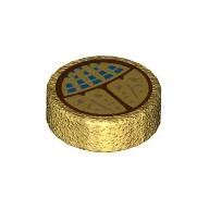Tile Round 1 x 1 with Gold Scarab, Blue Spots Print / Pearl Gold