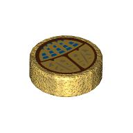 Lego Tile Round 1 x 1 with Gold Scarab, Blue Spots print / Pearl Gold