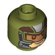 Lego Minifig Head Joaquín Torres, Pilot Mask, Red Visor / Olive Green