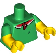 Torso, Dual Molded Arms, Polo Shirt with Red and White Collar, Pizza Sauce Stains Print, Green Sleeves Pattern, Yellow Arms and Hands / Green