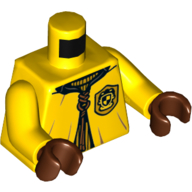 Lego Torso Robe, with Laces and Hufflepuff Crest Print, Yellow Arms, Reddish Brown Hands / Yellow