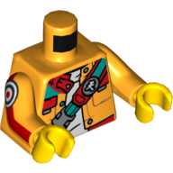 Lego Torso Jacket, Dark Turquoise and Red Shoulder Strap, White Undershirt Print, Bright Light Orange Arms with Black Target Circles Print, Yellow Hands / Bright Light Orange