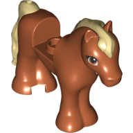 Lego Animal, Horse with 1 x 1 Cut Out with Stud and Brown Eyes, Tan Mane and Tail and print / Dark Orange