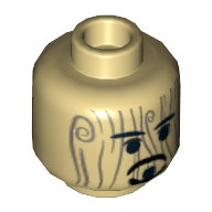 Lego Minifig Head Captain Jack Sparrow (Voodoo), Beard and Moustache Rudimentary over Wood Grain Print [Hollow Stud] / Tan