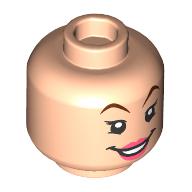 Lego Minifig Head Tinker Bell, Brown Eyebrows, Eyelashes, Coral Lips, Open Mouth Smile Print / Light Nougat