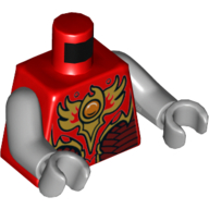 Lego Torso Armor with Dark Red Plates, Gold Fire Emblem with Orange Orb (CHI) Print, Light Bluish Gray Arms and Hands / Red