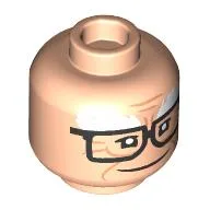 Minifig Head Carl Fredricksen, Thick White Eyebrows, Wrinkles, Black Glasses, Smile/Frown Print / Light Nougat