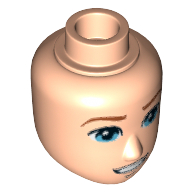 Lego Minidoll Head Male with Blue Eyes, Open Mouth Smile with Teeth Print / Light Nougat