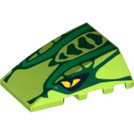Brick Wedged, Curved 4 x 4 No Top Studs with Scales and 2 Snake Eyes Print / Lime