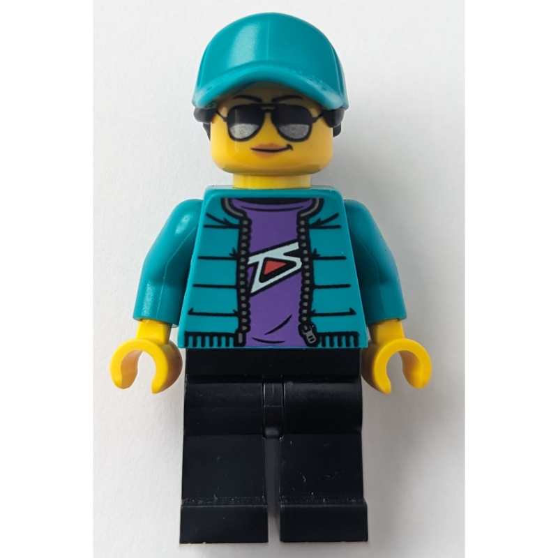 Lego Woman, Dark Turquoise Jacket and Cap, Black Legs