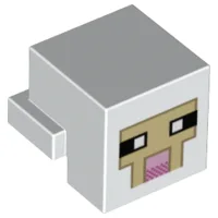 Creature Head Pixelated with Black and White Eyes, Bright Pink Nose, Tan Face with Dark Tan Outline Pattern (Minecraft Sheep) / White