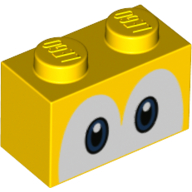 Lego Brick 1 x 2 with Blue Eyes (Yoshi) Print / Yellow