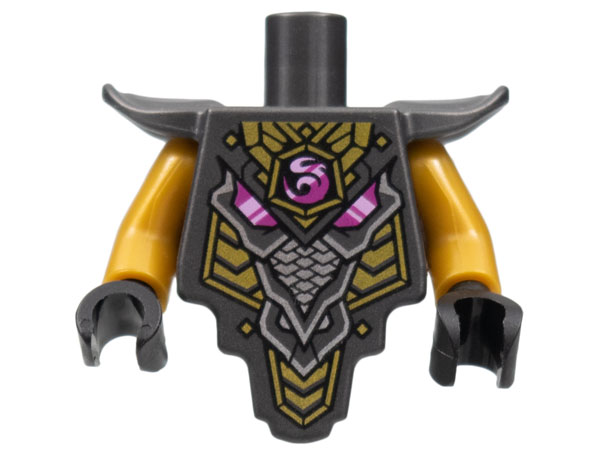 Lego Torso, Modified Short with Smooth Armor Breastplate with Shoulder Pads and Magenta Crystal, Gold and Silver Trim Pattern / Pearl Gold Arms / Black Hands