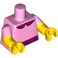 Lego Torso, Dual Molded Arms, Magenta Collar and Belt Print, Bright Pink Sleeves Pattern, Yellow Arms and Hands / Bright Pink
