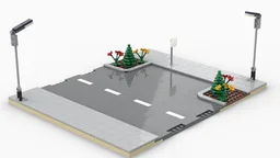 straße mit parkplatz und gehweg / street with parking lot and sidewalk