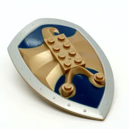 Large Figure Shield, 2 x 4 Brick Relief, Jayko Hawk with Dark Blue and Silver Print / Flat Dark Gold
