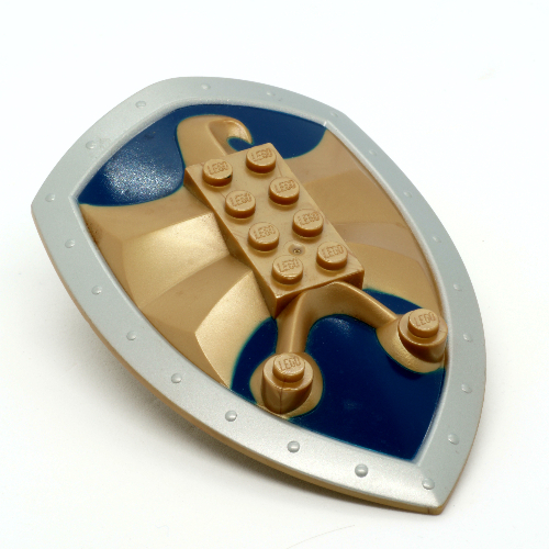Lego Large Figure Shield, 2 x 4 Brick Relief, Jayko Hawk with Dark Blue and Silver Print / Flat Dark Gold