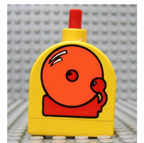 Lego Duplo Brick with Working Ringer Button on Curved Top, Orange Alarm Bell Print / Yellow