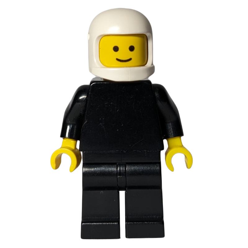 Lego Racer, Plain Black, White Helmet (3842b Helmet)