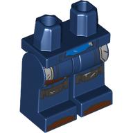 Lego Hips and Dark Blue Legs with Silver Knee Pads, Armor, Reddish Brown Straps print / Dark Blue