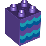 Lego Duplo Brick 2 x 2 x 2 with Blue Waves Print / Dark Purple