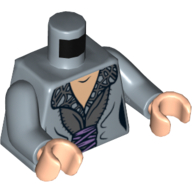 Lego Torso Dress with Gray Printed Collar and Pink Sash Print, Sand Blue Arms, Light Nougat Hands / Sand Blue