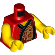 Lego Torso Robe with Black Trim and Gold Dragon Head Print, Yellow Arms and Hands / Red