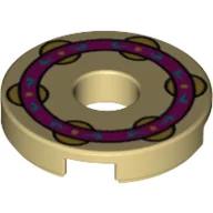 Tile Round 2 x 2 with Hole with Tamborine Print / Tan