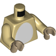 Lego Torso White Fur Stomach, Zipper on Back Print, Tan Arms, Dark Tan Hands / Tan