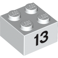 Lego Brick 2 x 2 with Black "13" Print / White