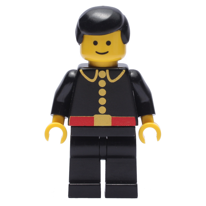 Lego Fireman, Classic, Black Fire Jacket with Red Belt and Buttons, Black Hair
